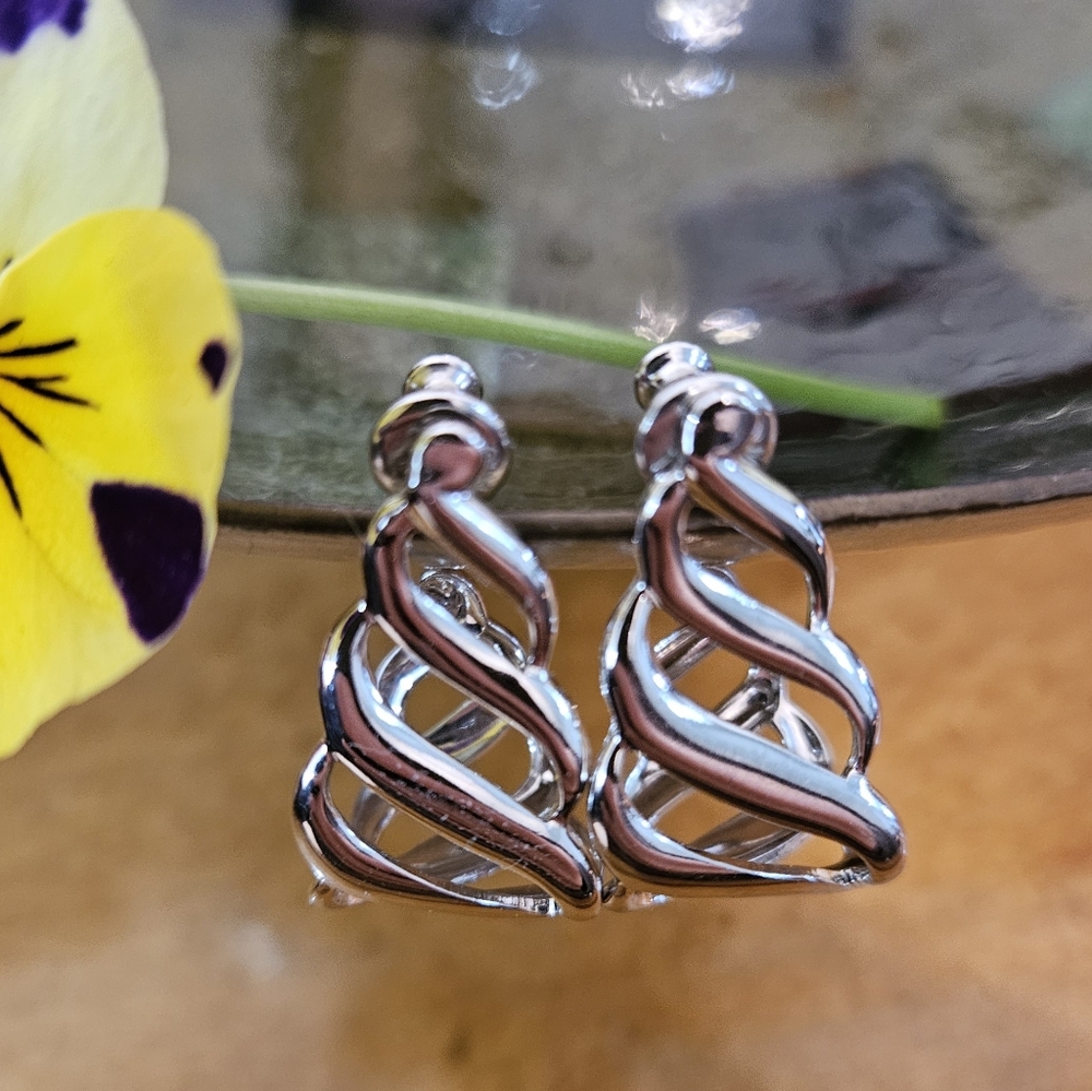 Monet Earrings Silvertone Half Hoops NWOT - Picture 7 of 8
